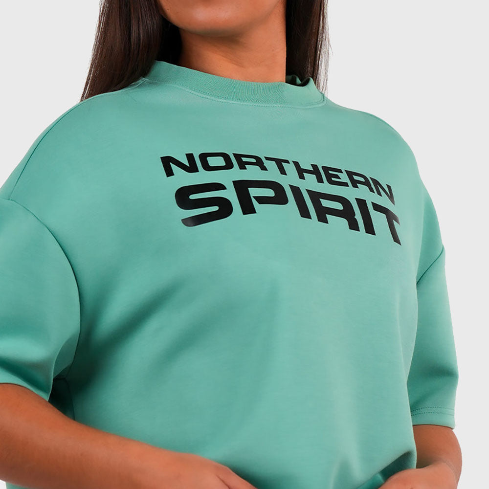 NORTHERN SPIRIT - BAGGY TOP WOMEN OVERSIZED CROP TOP - SHALE GREEN