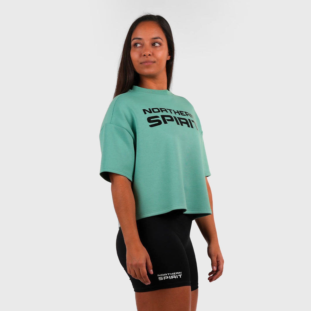 NORTHERN SPIRIT - BAGGY TOP WOMEN OVERSIZED CROP TOP - SHALE GREEN