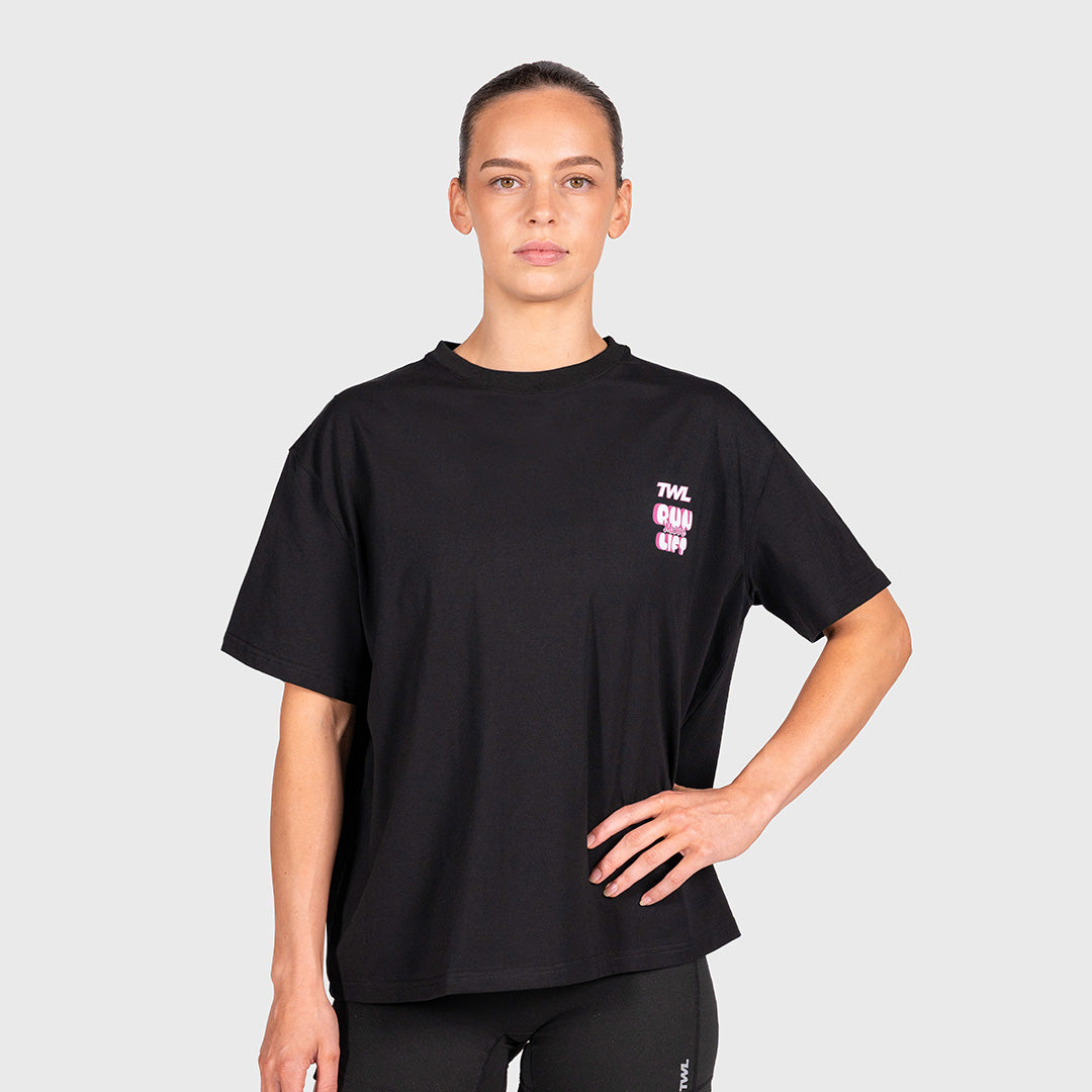 TWL - WOMEN'S OVERSIZED BOYFRIEND T-SHIRT - RUN MOVE LIFT - BLACK