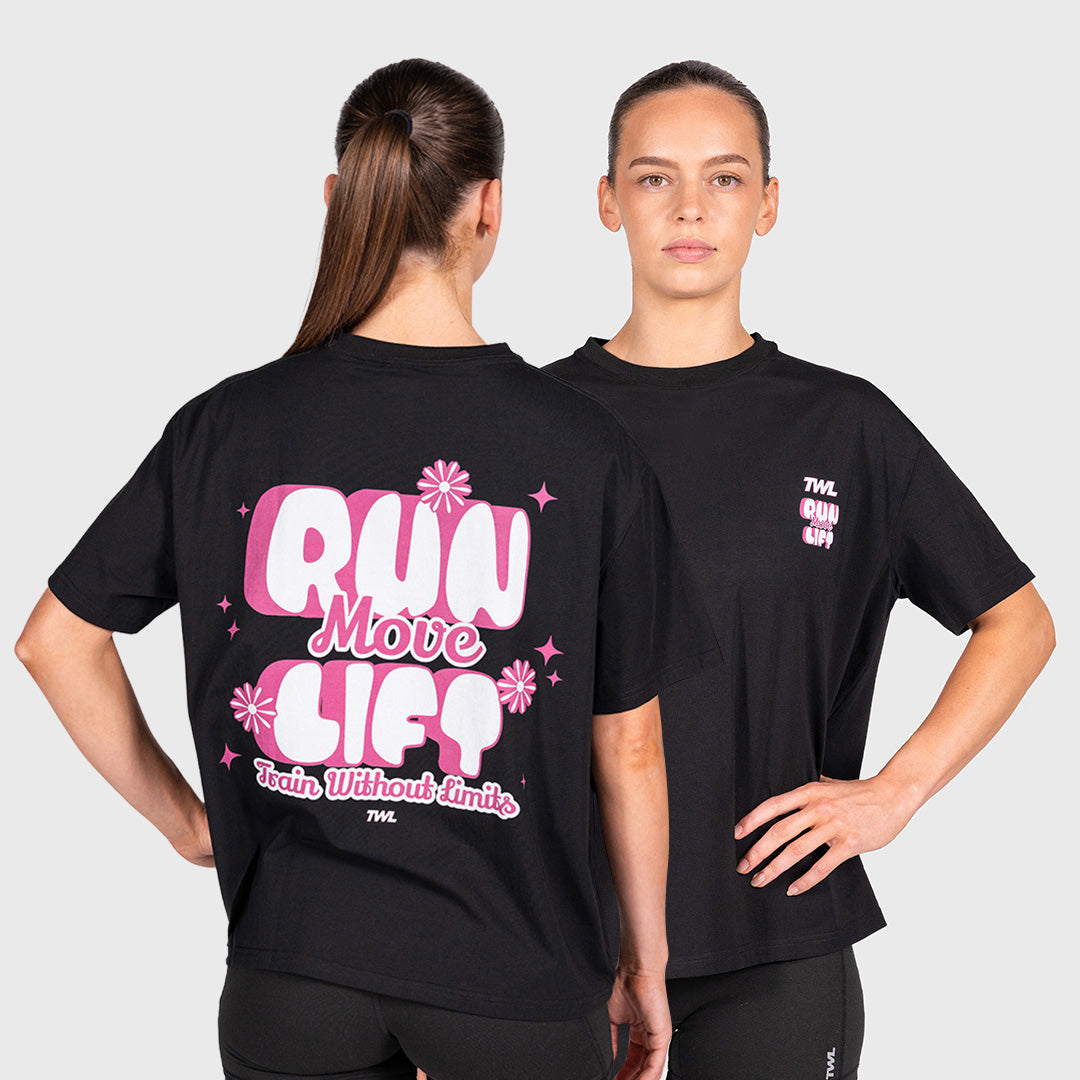 TWL - WOMEN'S OVERSIZED BOYFRIEND T-SHIRT - RUN MOVE LIFT - BLACK