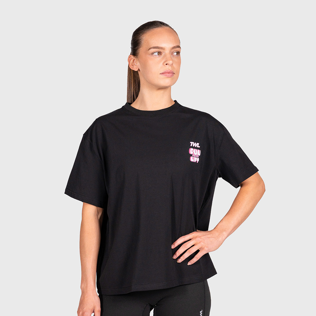 TWL - WOMEN'S OVERSIZED BOYFRIEND T-SHIRT - RUN MOVE LIFT - BLACK