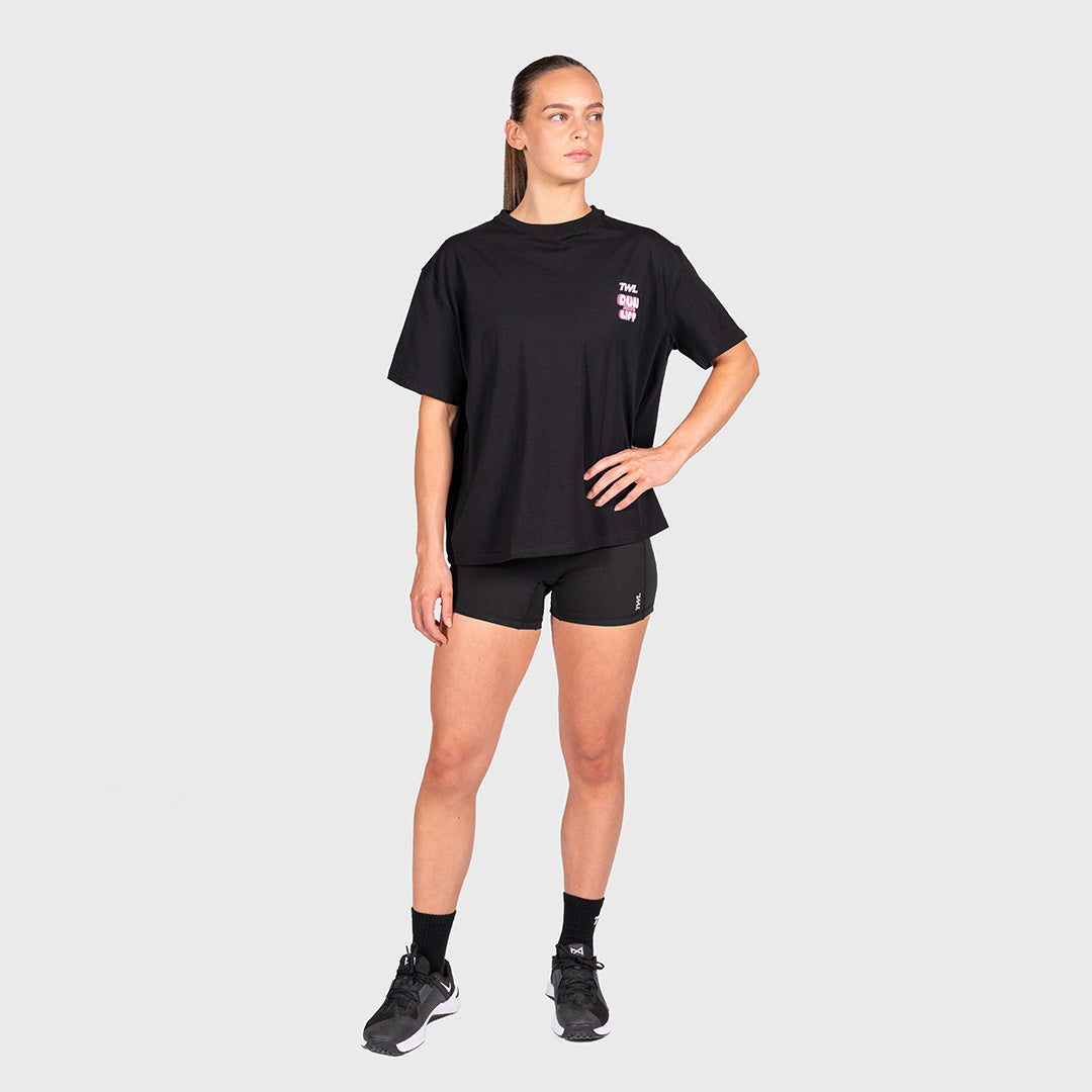 TWL - WOMEN'S OVERSIZED BOYFRIEND T-SHIRT - RUN MOVE LIFT - BLACK