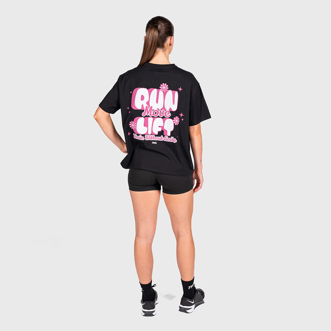 TWL - WOMEN'S OVERSIZED BOYFRIEND T-SHIRT - RUN MOVE LIFT - BLACK