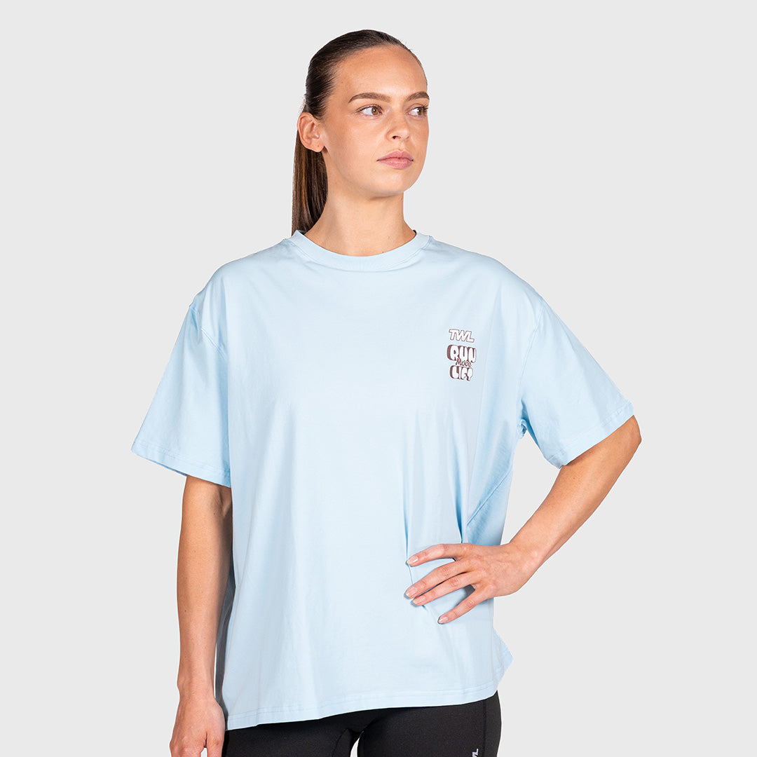 TWL - WOMEN'S OVERSIZED BOYFRIEND T-SHIRT - RUN MOVE LIFT - BLUE
