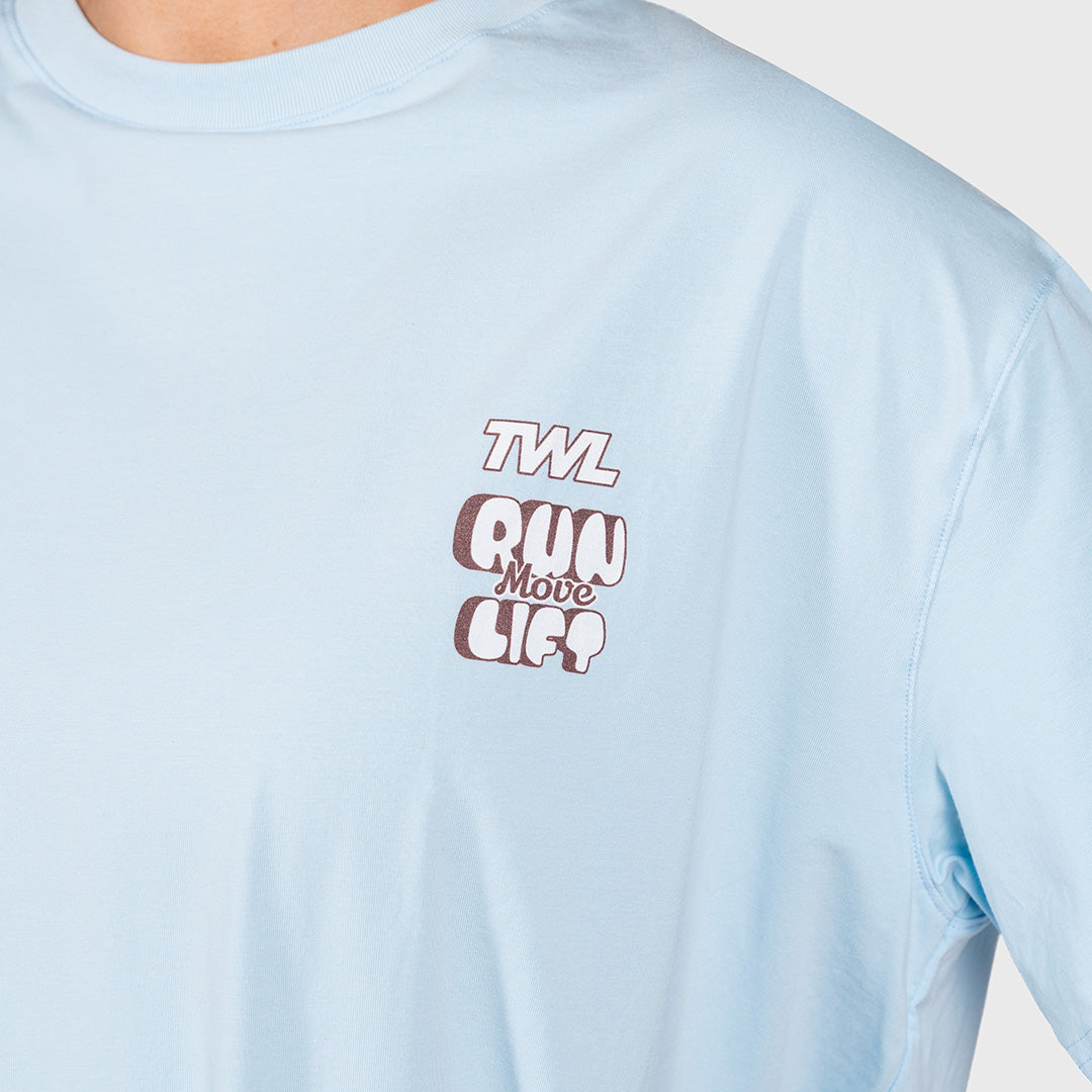 TWL - WOMEN'S OVERSIZED BOYFRIEND T-SHIRT - RUN MOVE LIFT - BLUE