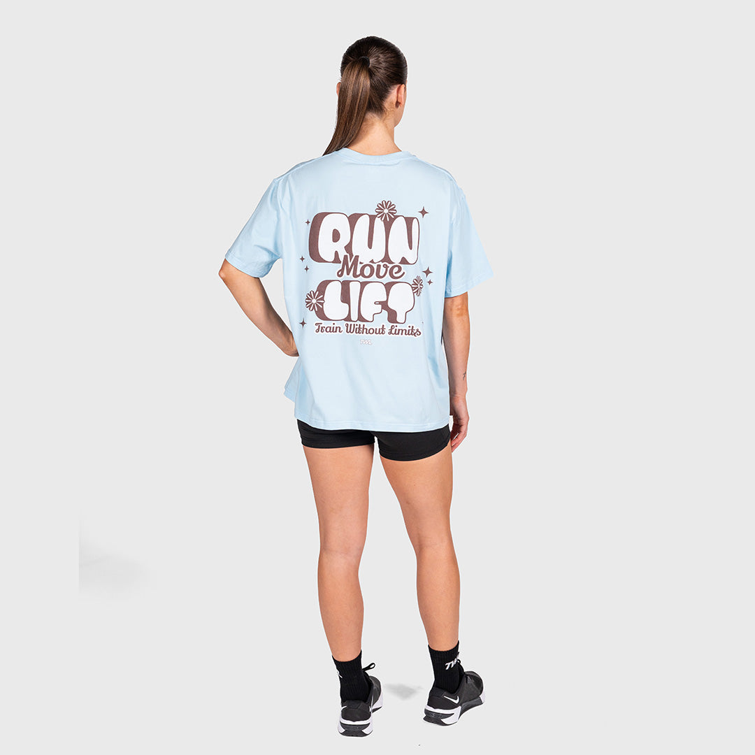 TWL - WOMEN'S OVERSIZED BOYFRIEND T-SHIRT - RUN MOVE LIFT - BLUE
