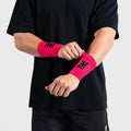 TWL - KNITTED WRIST BANDS 5.5" - PAIR - PINK/BLACK