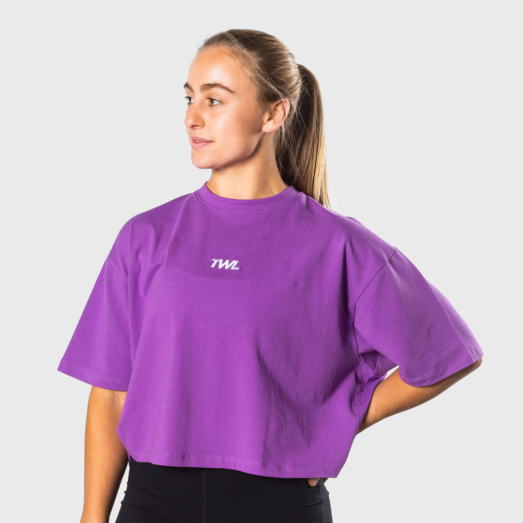 TWL - WOMEN'S OVERSIZED CROPPED T-SHIRT - IRIS/WHITE