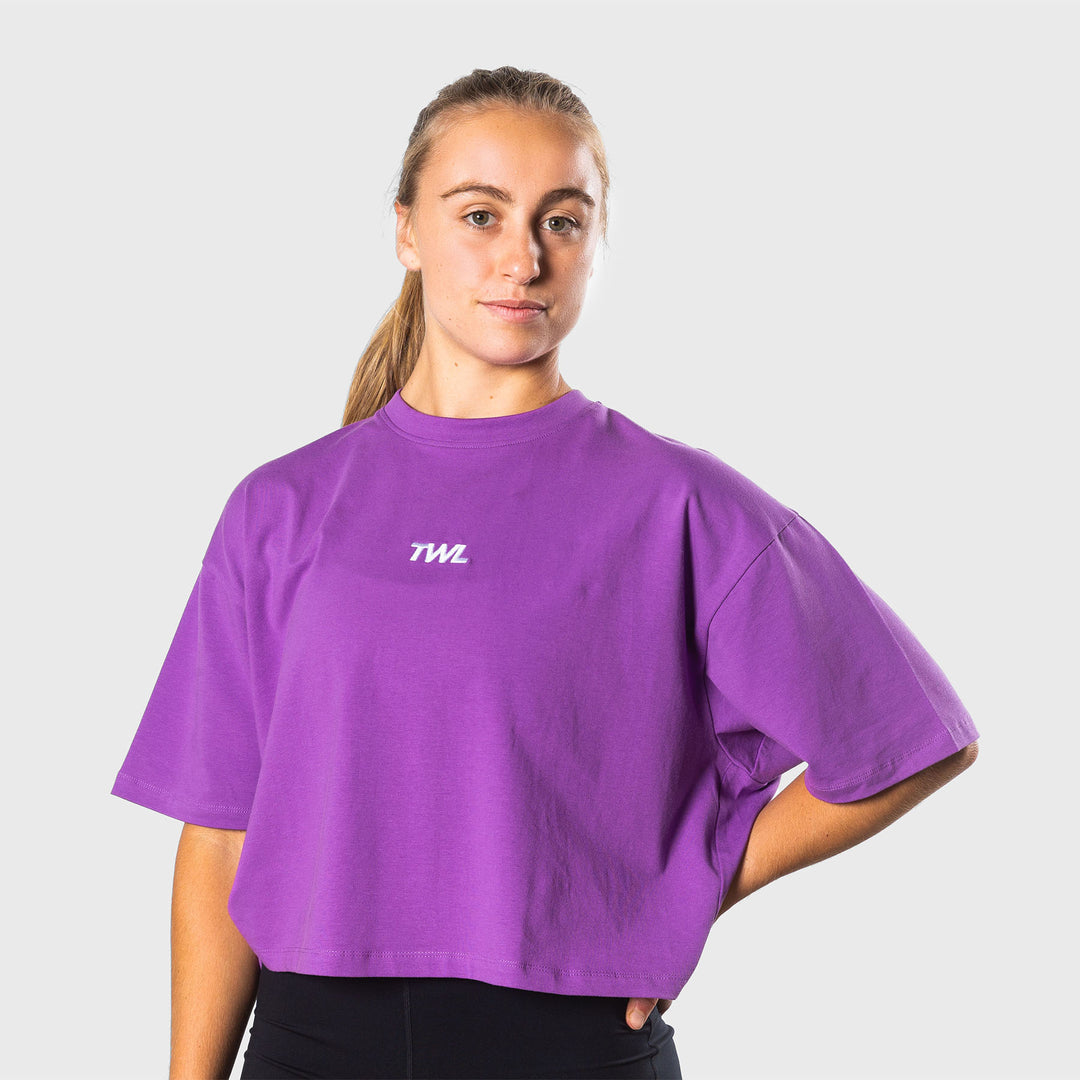 TWL - WOMEN'S OVERSIZED CROPPED T-SHIRT - IRIS/WHITE