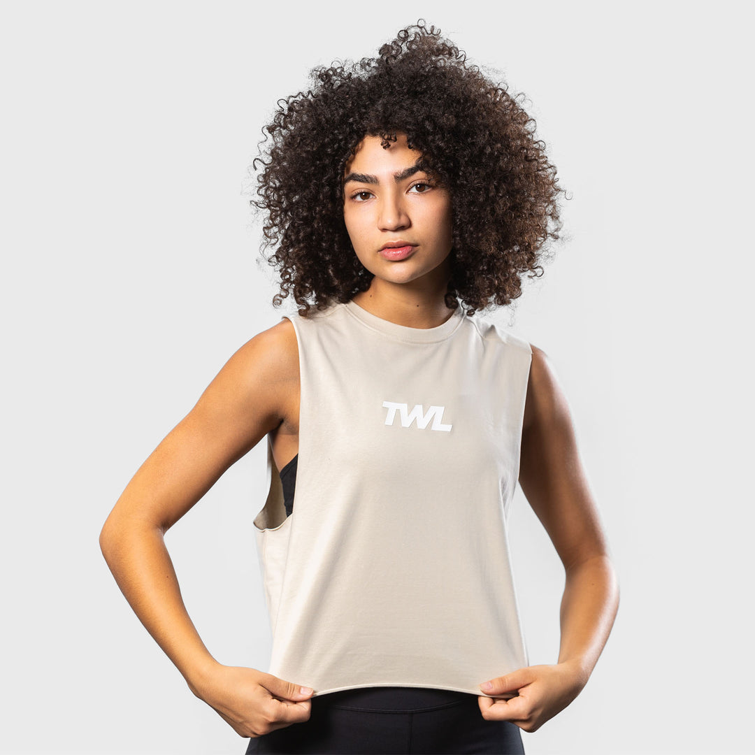 TWL - WOMEN'S SLASH CROP - LINEN/WHITE