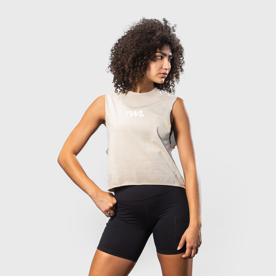 TWL - WOMEN'S SLASH CROP - LINEN/WHITE