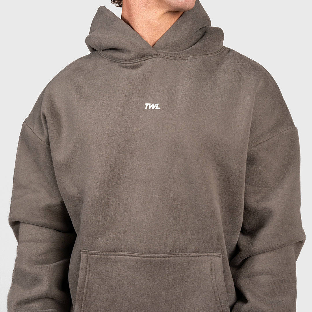 TWL Ascend Hoodie Charcoal – oversized fleece hoodie - kangaroo pocket detail