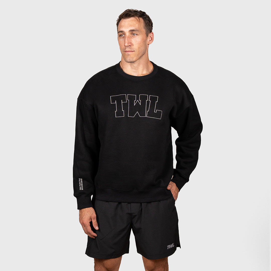 TWL Ascend Sweater Sweatshirt Crewneck Black - front view on male model