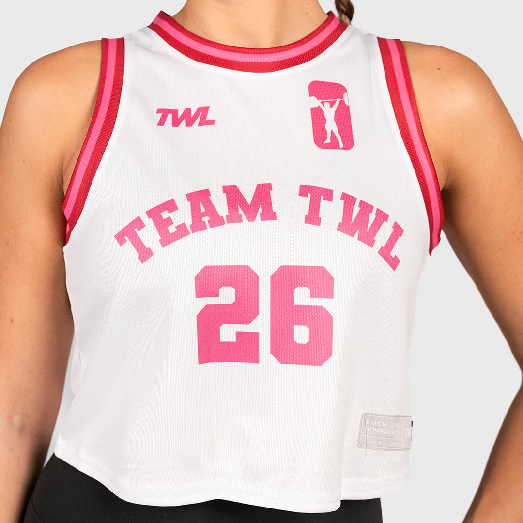 TWL - CROPPED BASKETBALL JERSEY  - WHITE/FLAMINGO