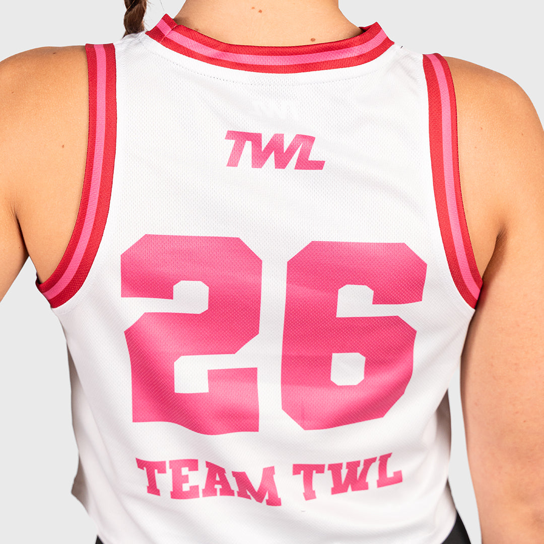 TWL - CROPPED BASKETBALL JERSEY  - WHITE/FLAMINGO