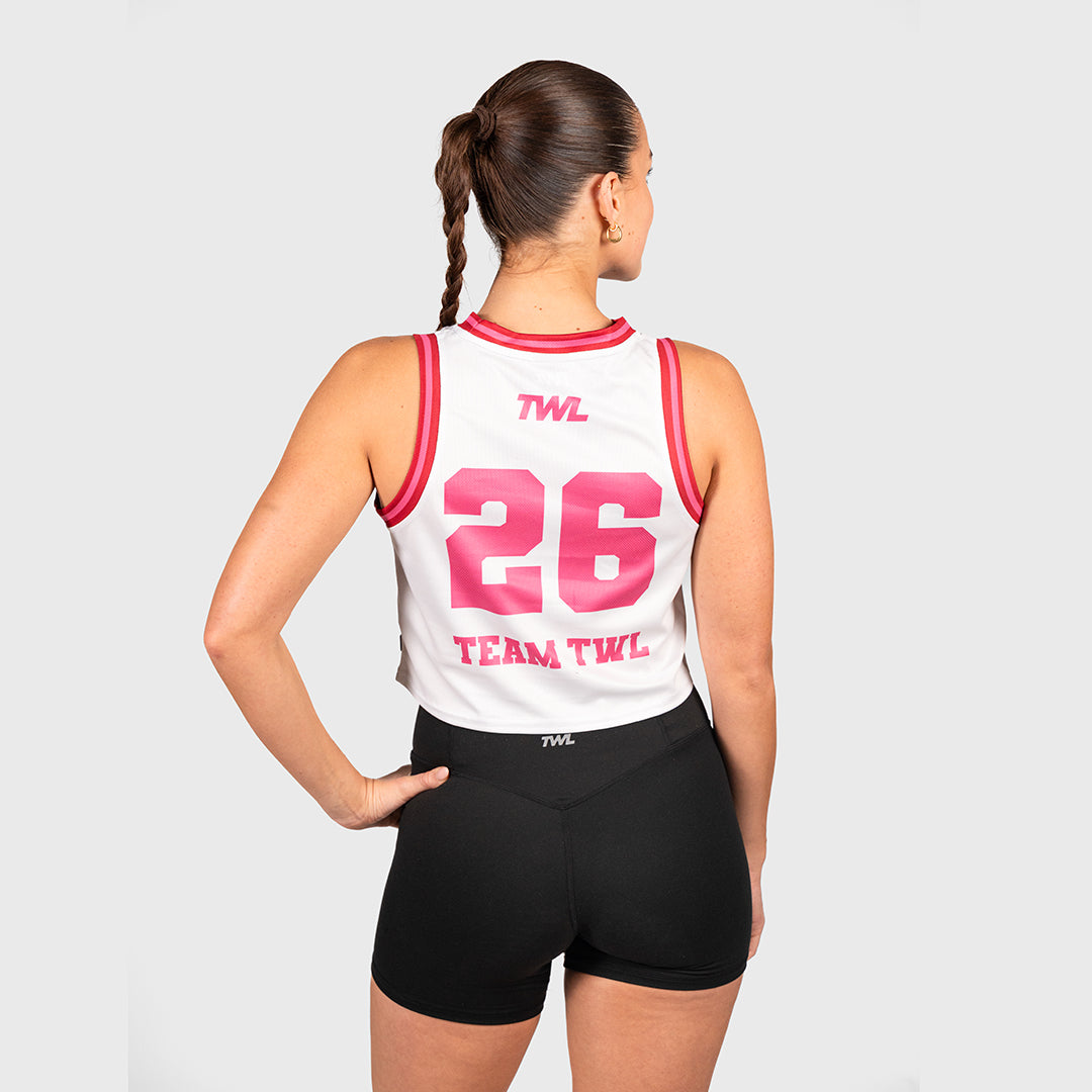 TWL - CROPPED BASKETBALL JERSEY  - WHITE/FLAMINGO