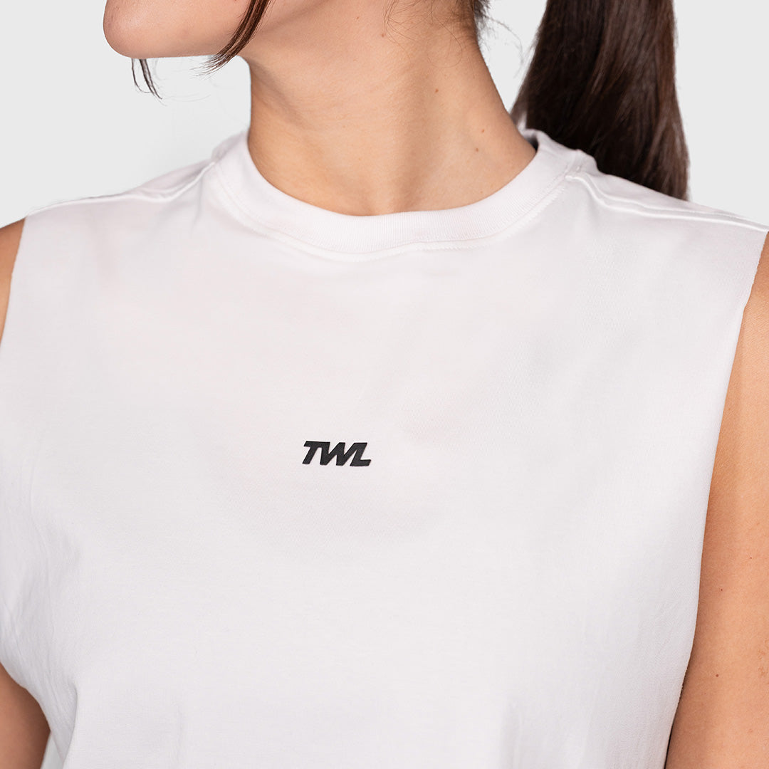 TWL - WOMEN'S SLASH CROP - EMBLEM - WHITE/BLACK