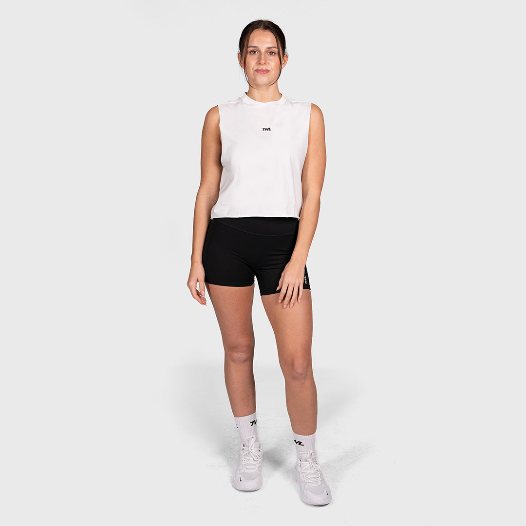 TWL - WOMEN'S SLASH CROP - EMBLEM - WHITE/BLACK