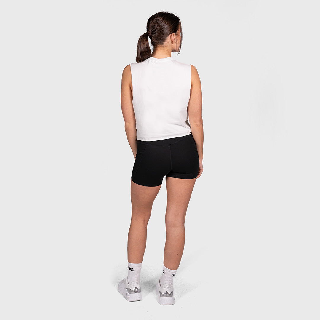 TWL - WOMEN'S SLASH CROP - EMBLEM - WHITE/BLACK