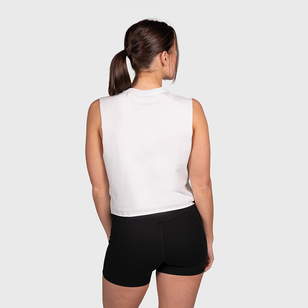 TWL - WOMEN'S SLASH CROP - EMBLEM - WHITE/BLACK