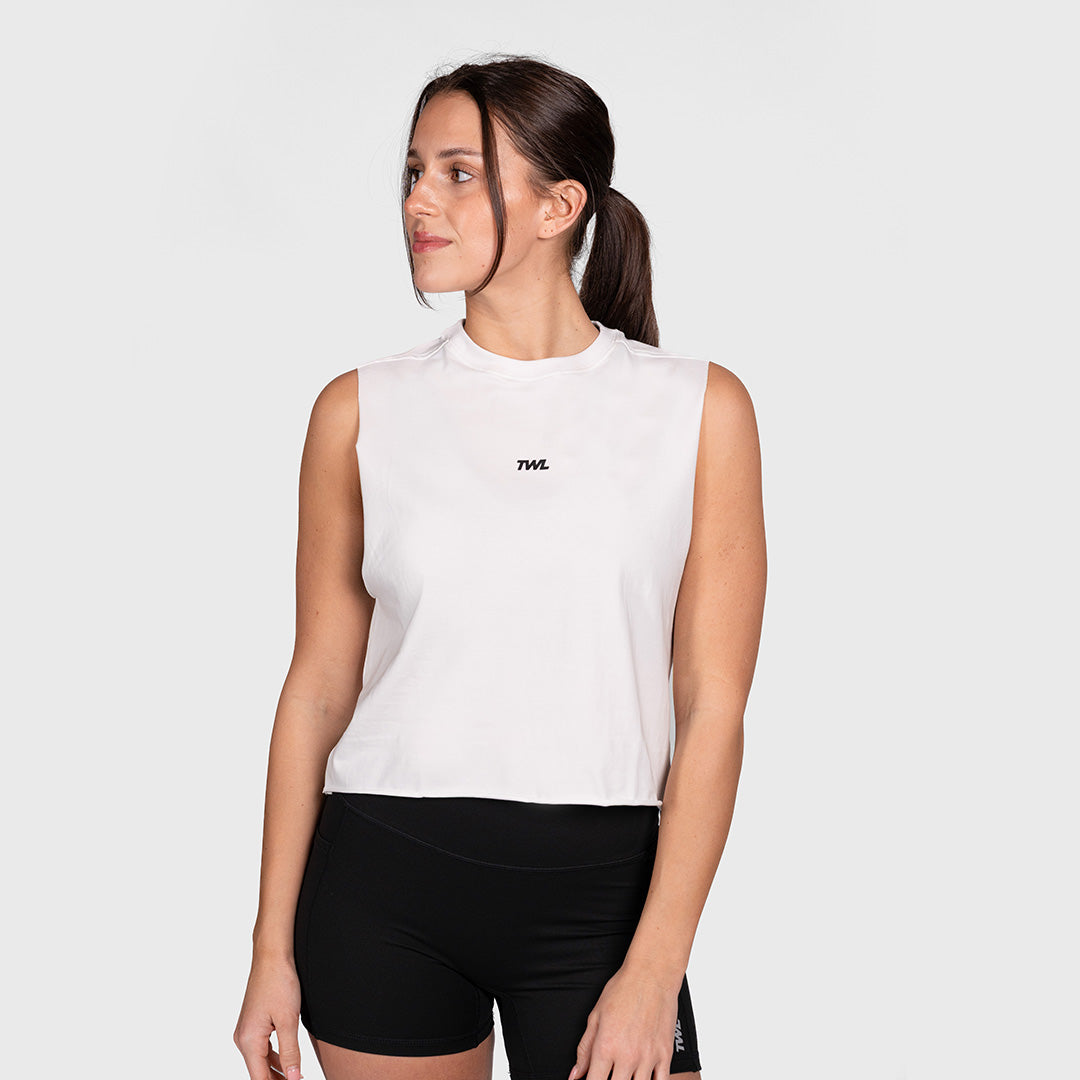 TWL - WOMEN'S SLASH CROP - EMBLEM - WHITE/BLACK