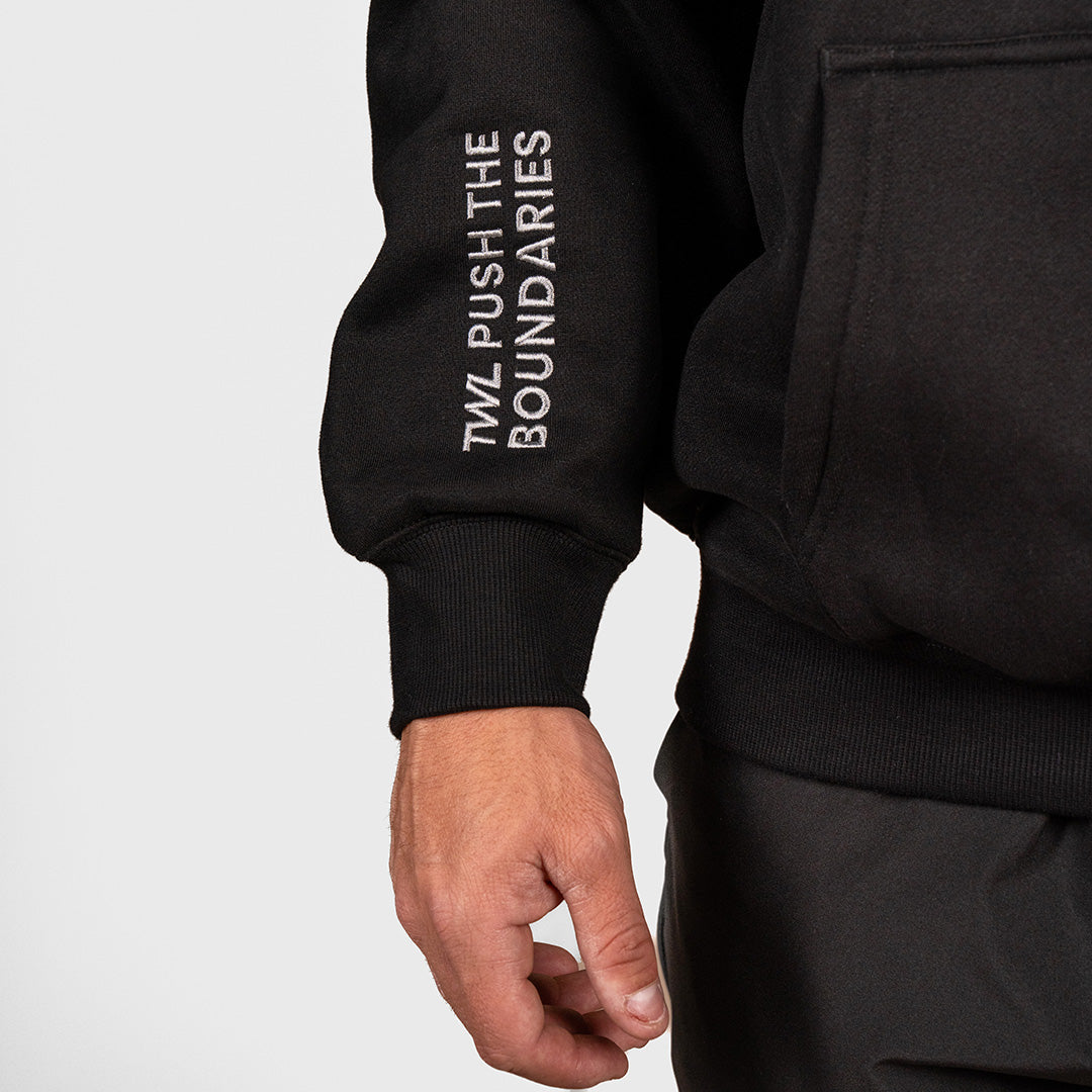 TWL Ascend Hoodie black – oversized fleece hoodie - arm embroidery detail