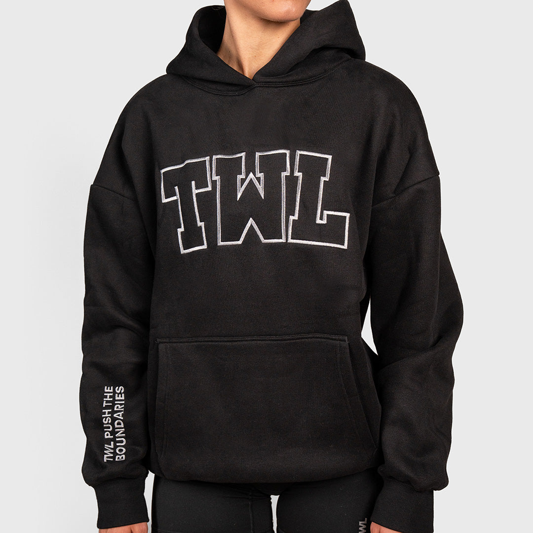 TWL Ascend Hoodie black – oversized fleece hoodie -  front detail