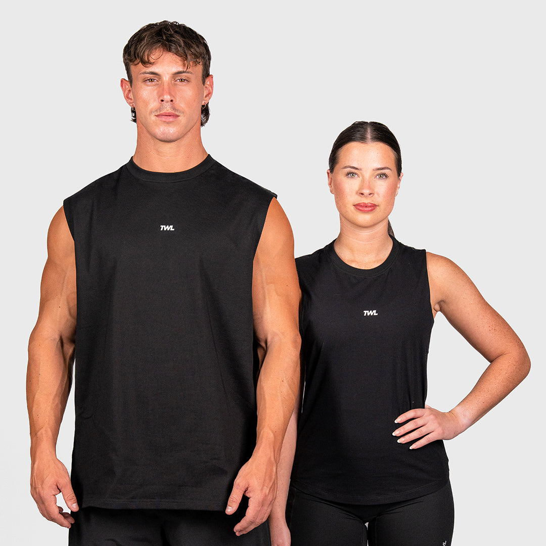 TWL - LIFESTYLE OVERSIZED MUSCLE TANK - BLACK/WHITE