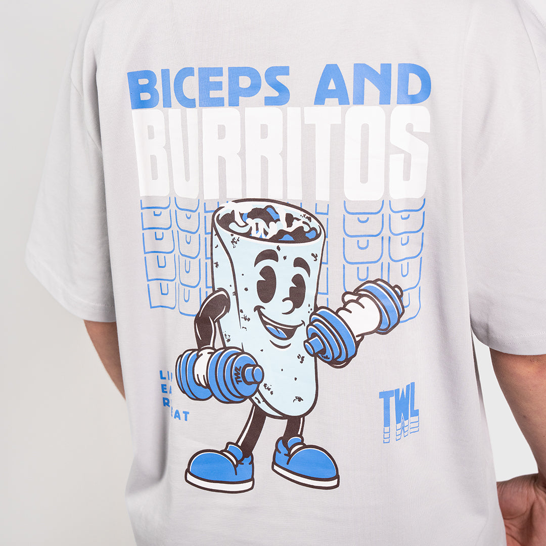 TWL - LIFESTYLE OVERSIZED T-SHIRT - BICEPS & BURRITOS - LIGHT GREY