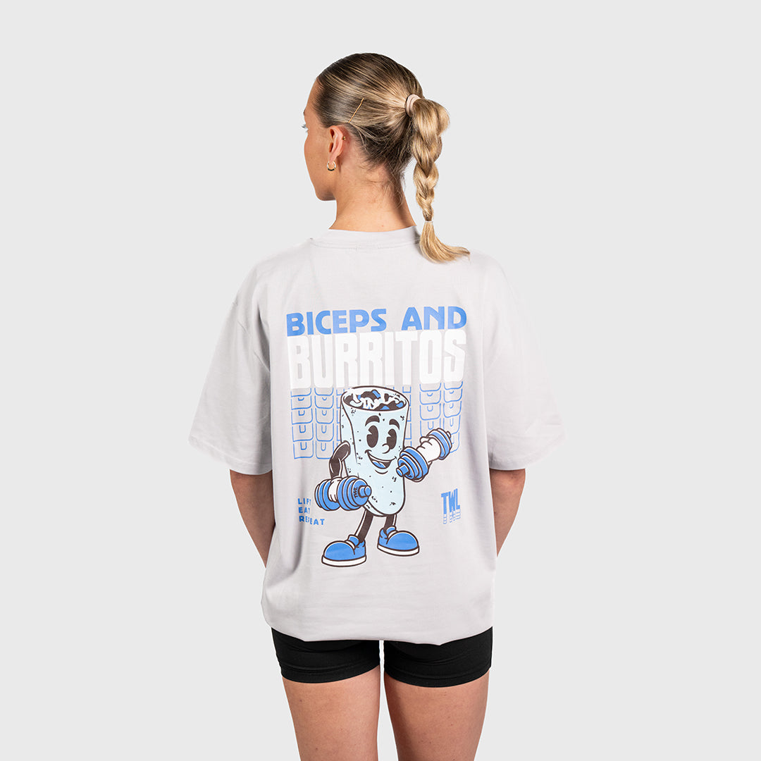 TWL - LIFESTYLE OVERSIZED T-SHIRT - BICEPS & BURRITOS - LIGHT GREY