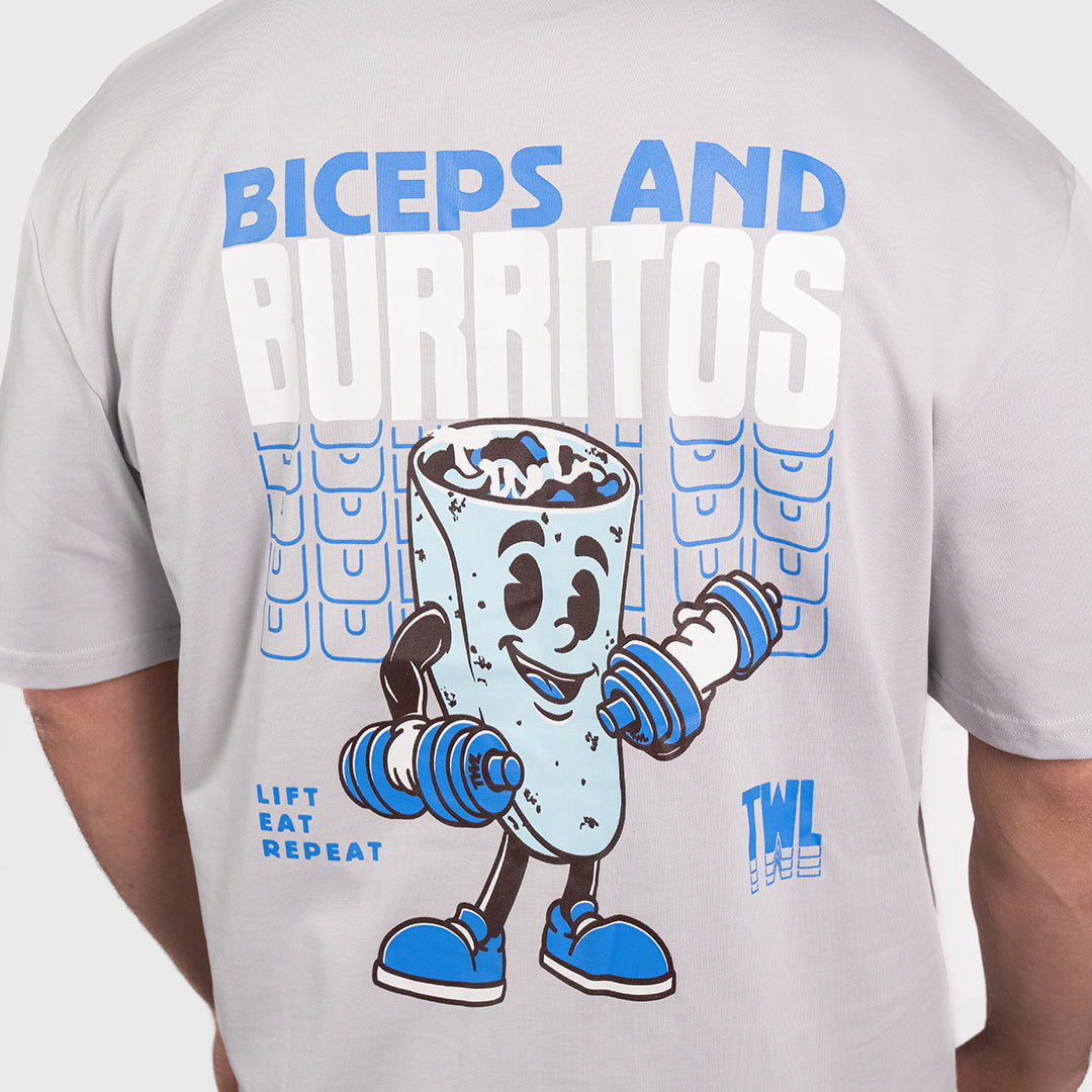 TWL - LIFESTYLE OVERSIZED T-SHIRT - BICEPS & BURRITOS - LIGHT GREY