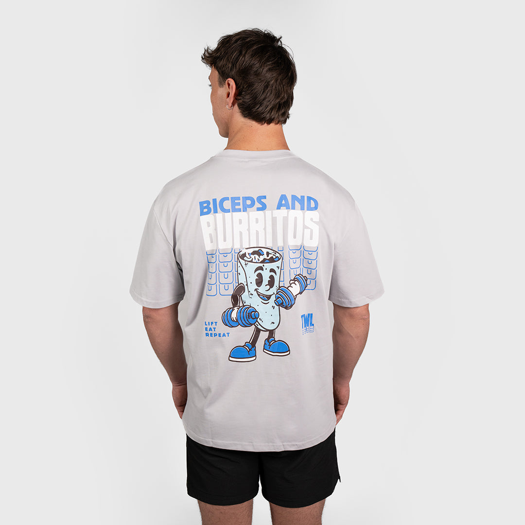 TWL - LIFESTYLE OVERSIZED T-SHIRT - BICEPS & BURRITOS - LIGHT GREY