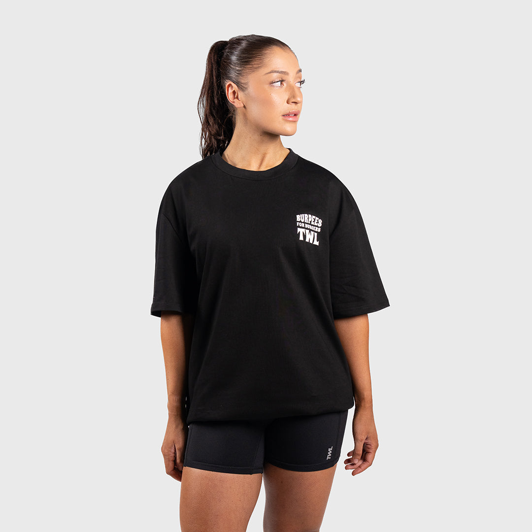 TWL - LIFESTYLE OVERSIZED T-SHIRT - BURPEES FOR BURGERS - BLACK