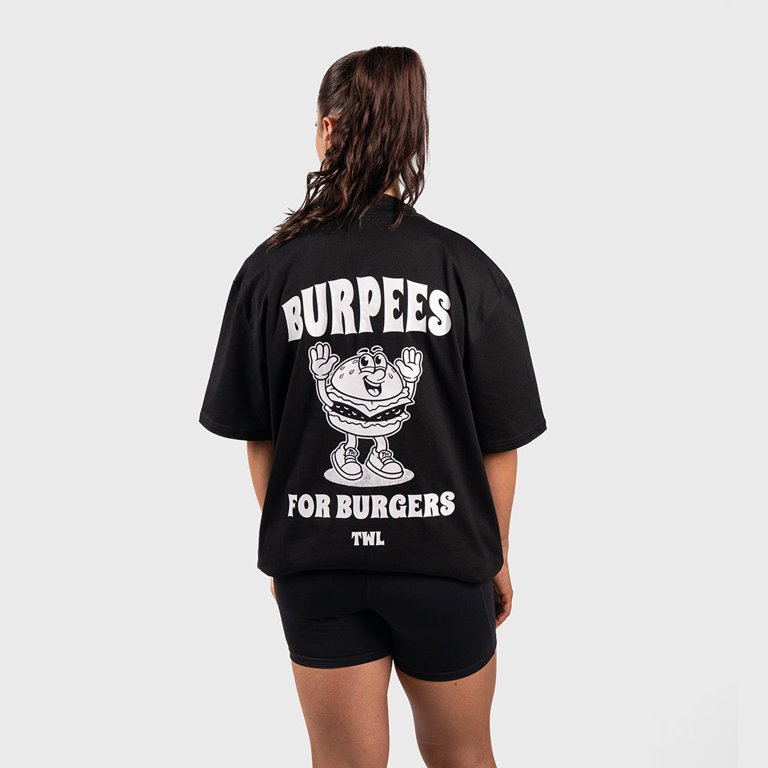 TWL - LIFESTYLE OVERSIZED T-SHIRT - BURPEES FOR BURGERS - BLACK