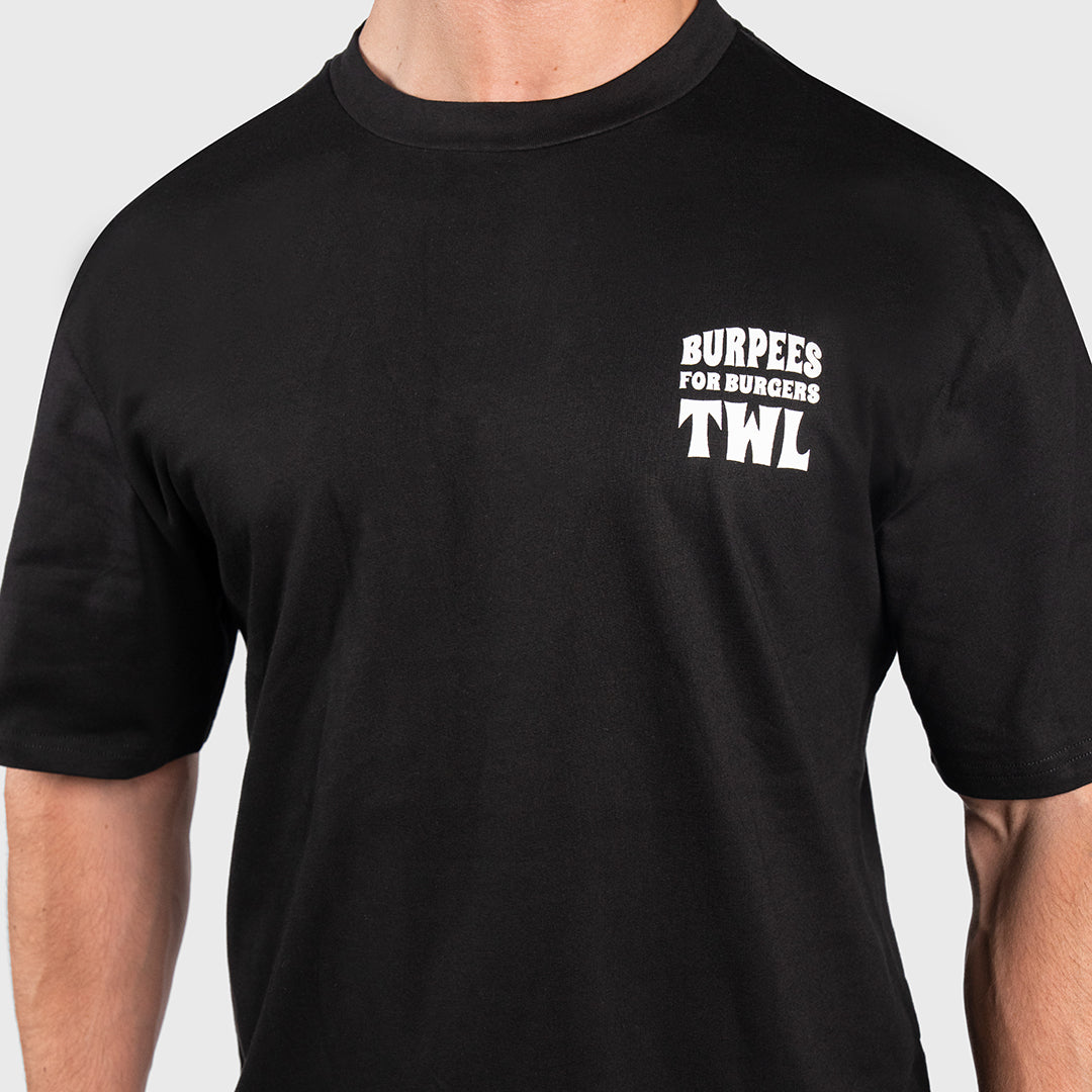 TWL - LIFESTYLE OVERSIZED T-SHIRT - BURPEES FOR BURGERS - BLACK