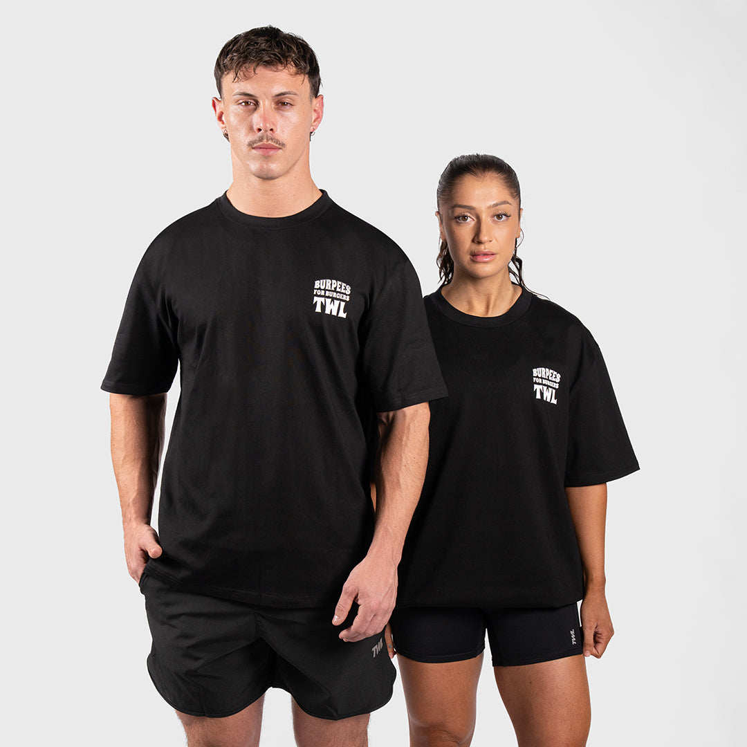 TWL - LIFESTYLE OVERSIZED T-SHIRT - BURPEES FOR BURGERS - BLACK