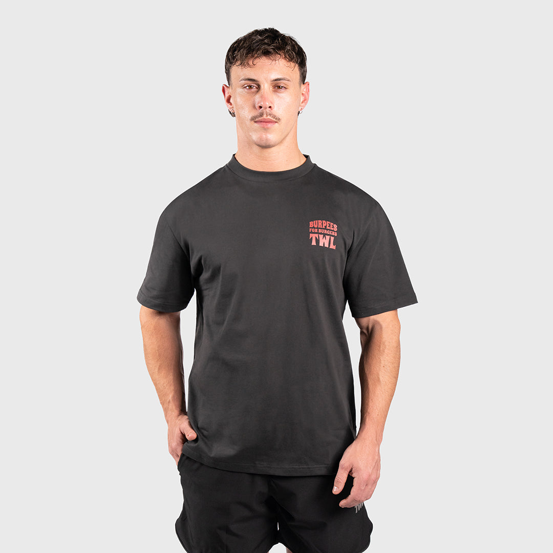 TWL - LIFESTYLE OVERSIZED T-SHIRT - BURPEES FOR BURGERS - WASHED BLACK