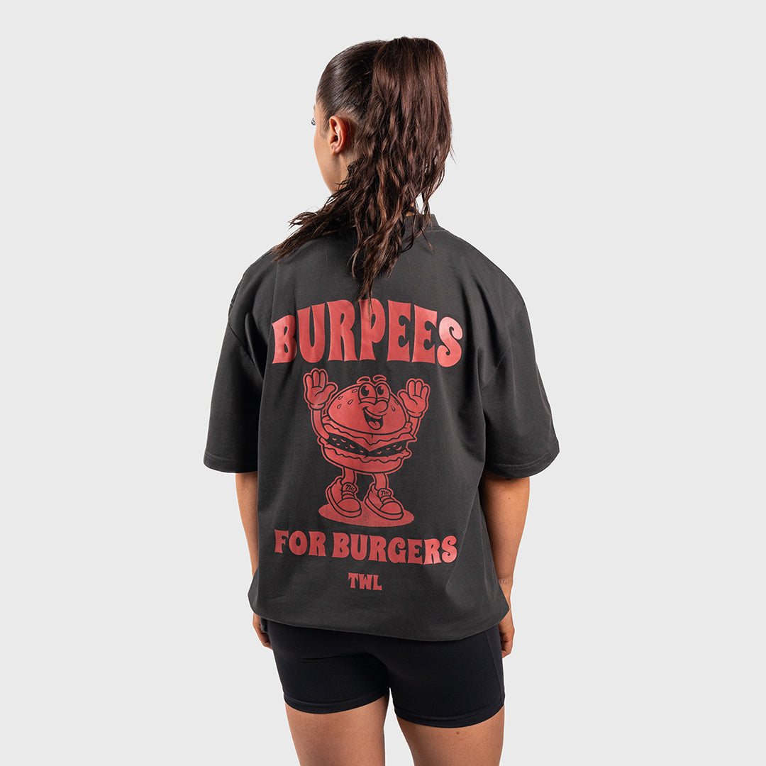 TWL - LIFESTYLE OVERSIZED T-SHIRT - BURPEES FOR BURGERS - WASHED BLACK