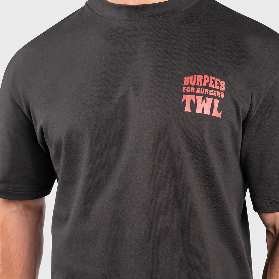 TWL - LIFESTYLE OVERSIZED T-SHIRT - BURPEES FOR BURGERS - WASHED BLACK
