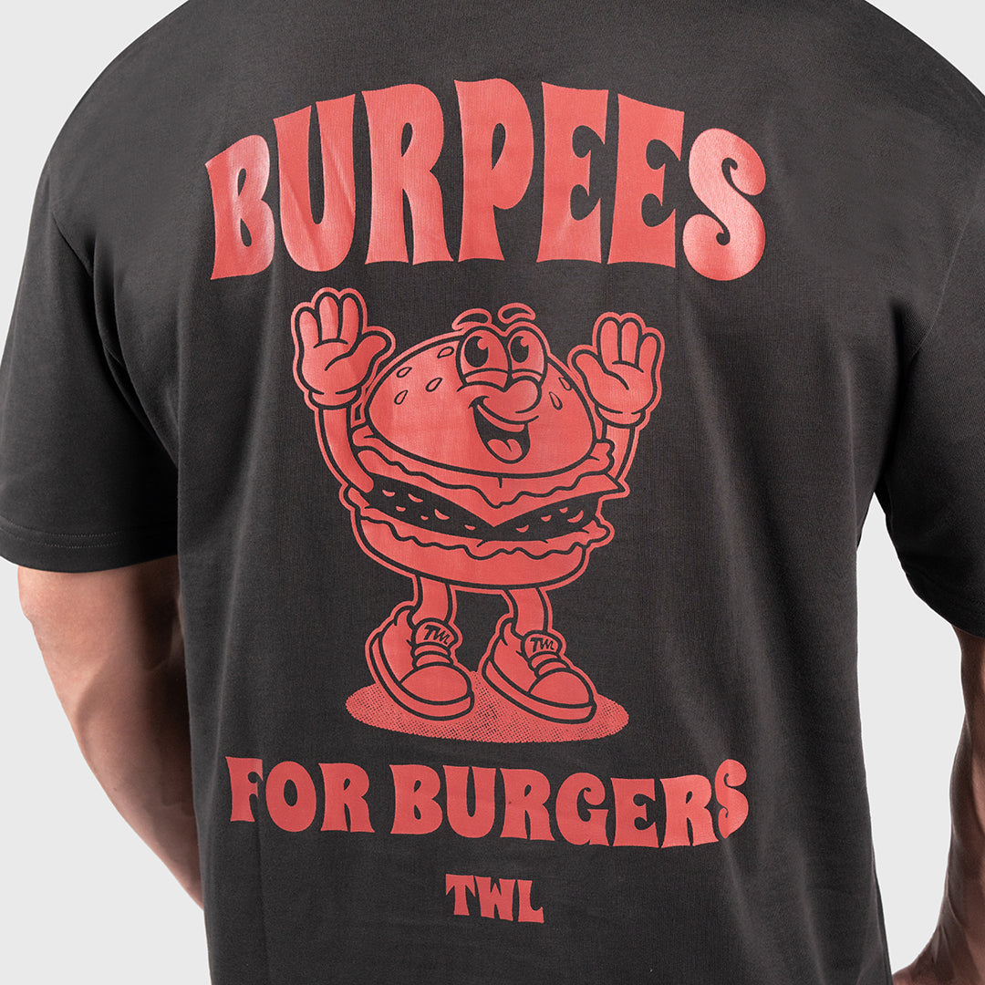 TWL - LIFESTYLE OVERSIZED T-SHIRT - BURPEES FOR BURGERS - WASHED BLACK
