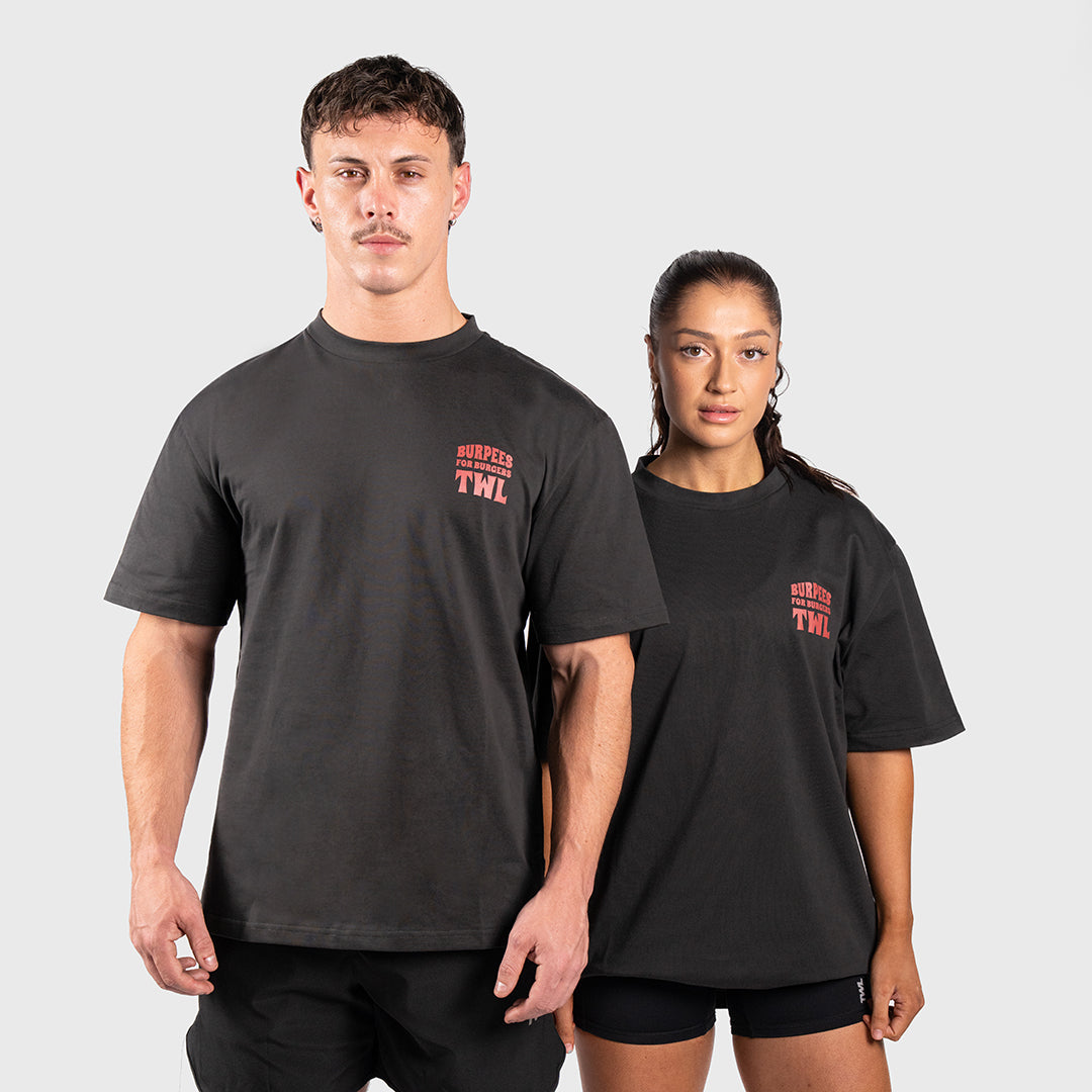 TWL - LIFESTYLE OVERSIZED T-SHIRT - BURPEES FOR BURGERS - WASHED BLACK