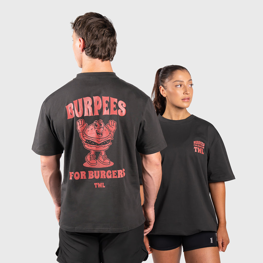 TWL - LIFESTYLE OVERSIZED T-SHIRT - BURPEES FOR BURGERS - WASHED BLACK