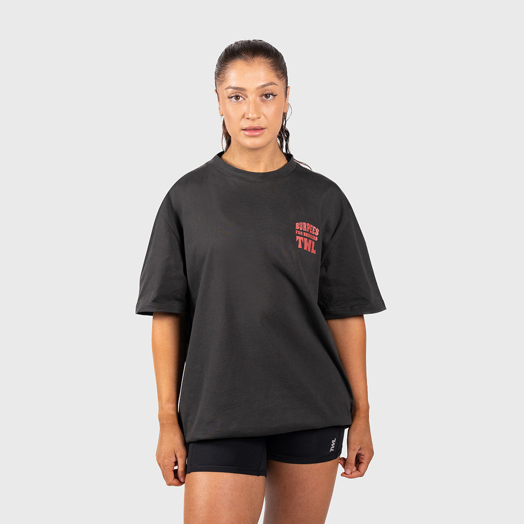 TWL - LIFESTYLE OVERSIZED T-SHIRT - BURPEES FOR BURGERS - WASHED BLACK