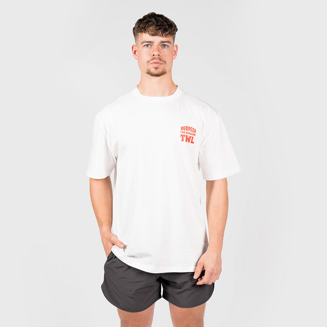TWL - LIFESTYLE OVERSIZED T-SHIRT - BURPEES FOR BURGERS - WHITE