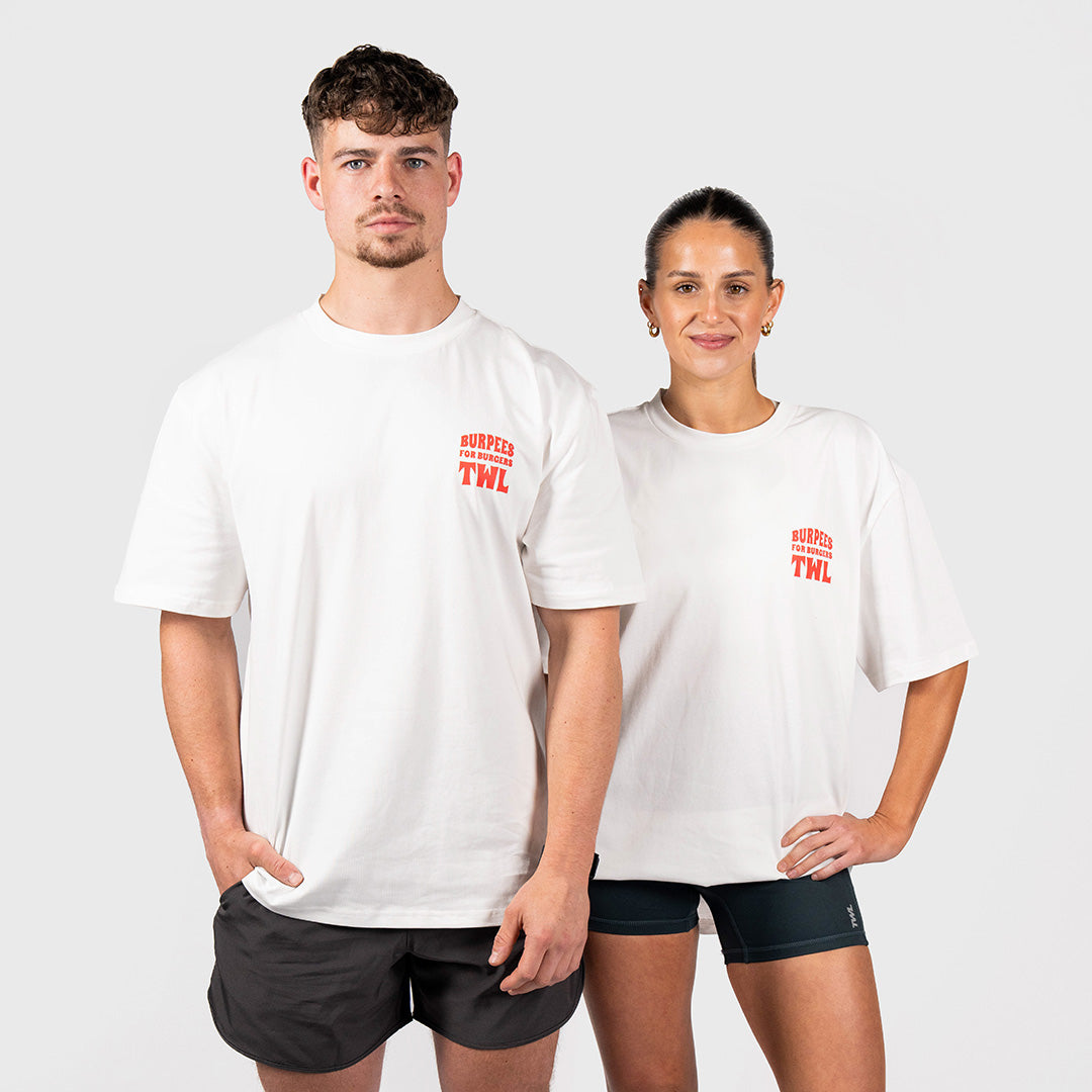 TWL - LIFESTYLE OVERSIZED T-SHIRT - BURPEES FOR BURGERS - WHITE