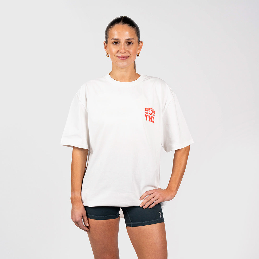 TWL - LIFESTYLE OVERSIZED T-SHIRT - BURPEES FOR BURGERS - WHITE