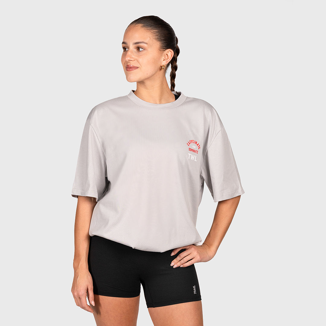 TWL - LIFESTYLE OVERSIZED T-SHIRT - CAFFEINATE & DOMINATE - LIGHT GREY