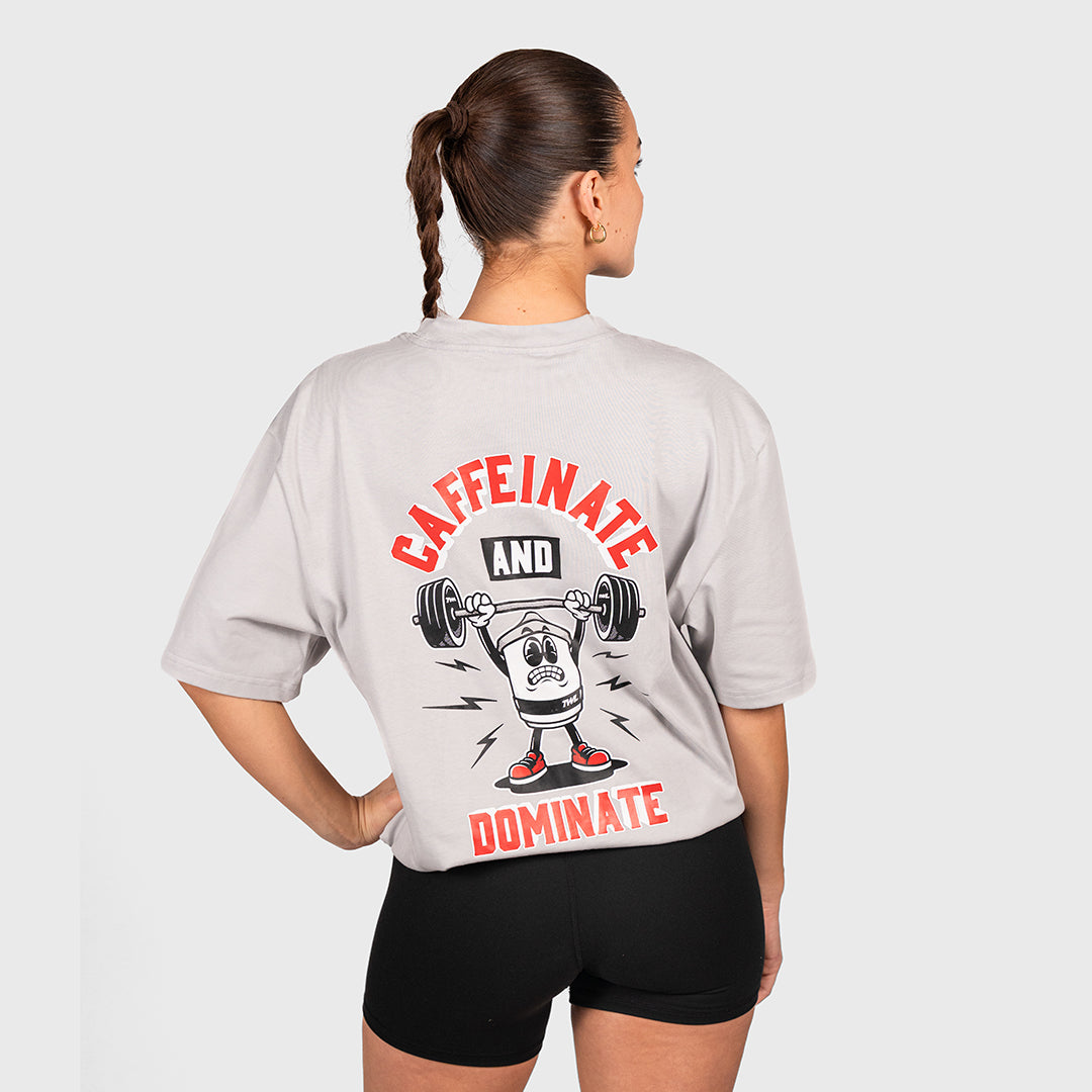 TWL - LIFESTYLE OVERSIZED T-SHIRT - CAFFEINATE & DOMINATE - LIGHT GREY