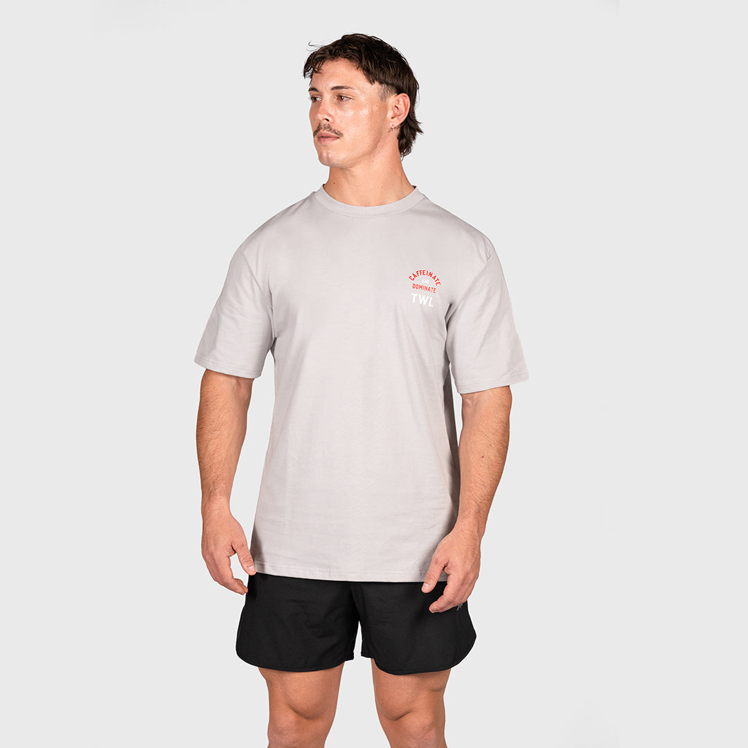 TWL - LIFESTYLE OVERSIZED T-SHIRT - CAFFEINATE & DOMINATE - LIGHT GREY