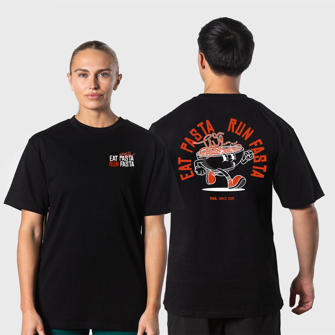 TWL - LIFESTYLE OVERSIZED T-SHIRT - EAT PASTA RUN FASTA - BLACK